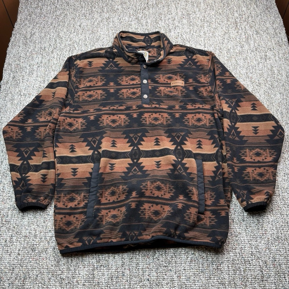 Cinch Sweater Mens Large Fleece 1/4 Snap Southwestern Western Brown Aztec